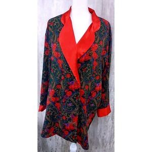 Vintage Victorias Secret Gold Label Floral Paisley Sleep Shirt Red‎ Satin Trim L